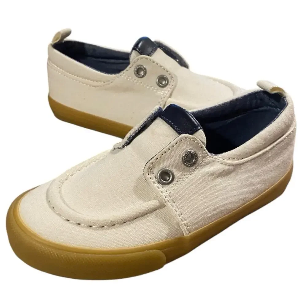 Old Navy Kids Boat Shoes Boys Toddler 10 White Leather Laceless Oxfords NEW